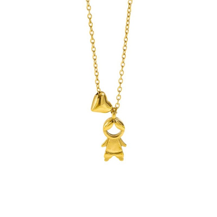 Cross-Border Hot Sale Family Boy Girl Couple Pendant Stainless Steel Necklace Gold-Plated Heart Light Luxury Versatile Collarbone Chain