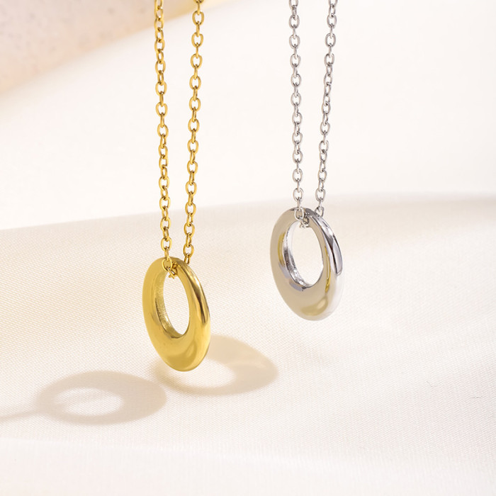 Cross-Border Hot-Selling Geometric Circle Simple Style Necklace for Women Summer Cool Style Elegant Simple Versatile Titanium Steel Collarbone Chain