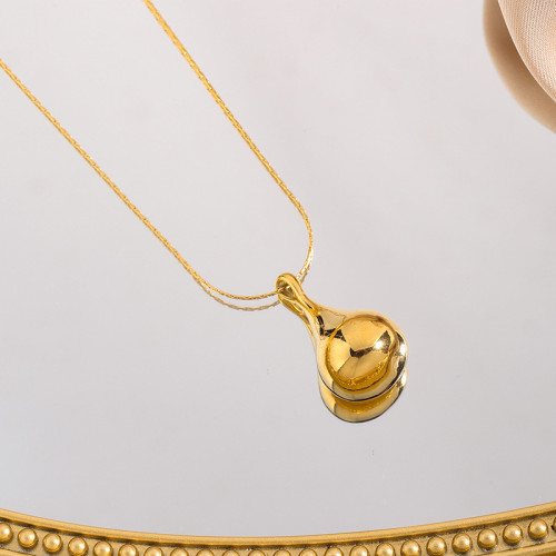 European and American Cross-Border Fashion Hot-Selling Water Drop Gourd Titanium Steel Necklace for Women Simple Versatile Three-Dimensional Water Drop Pendant Collarbone Chain