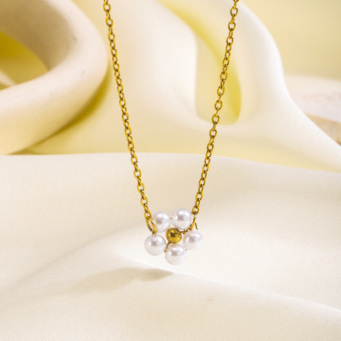 Spring Handmade Beaded Chain Flower Pearl Necklace Collarbone Chain Jewelry Wholesale for Women
