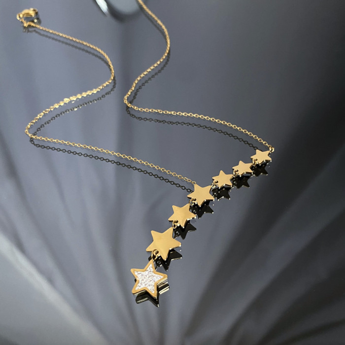 Light Luxury Niche Titanium Steel Non-Fading Necklace Five-Pointed Star Sequin Pendant Collarbone Chain High-End Acce...