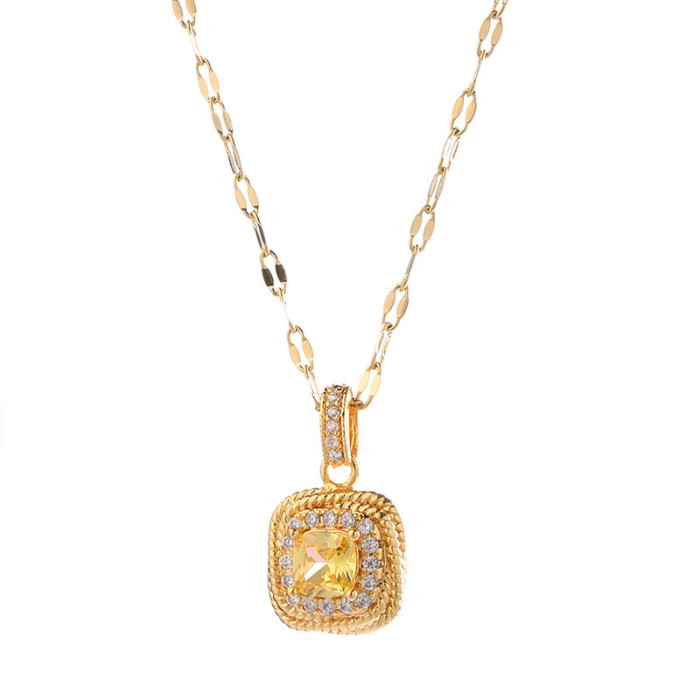 Hot-Selling Small Sugar Cube Necklace for Women, Small Yellow Crystal Collarbone Chain, Light Luxury Niche Design, In...