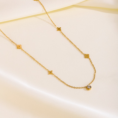 Cross-Border New Luxury Flower Single Diamond Multi-Flower Titanium Steel Non-Fading Necklace for Women Versatile Four-Leaf Clover Collarbone Chain Ins