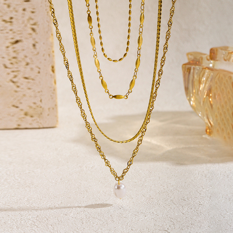Cross-Border Hot Sale New 4-Layer Necklace High-End Fashion Design Jewelry Necklace for Women Stainless Steel Multi-Layer Stacking Necklace
