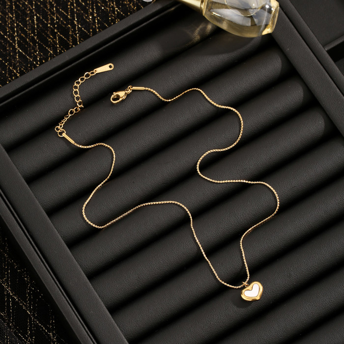 Ins Sweet Style Heart Shell Titanium Steel Necklace Gentle Fairy Couple Bracelet Jewelry Set