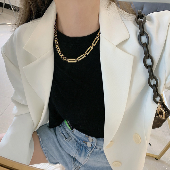 Minimalist Style Personality Spliced Chain Titanium Steel Necklace Ins Simple Versatile Hip Hop Collarbone Chain Swea...