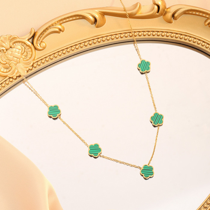 Cross-Border Hot-Selling New Stainless Steel Plant Fritillary Five-Leaf Petal Earrings Necklace Light Luxury Versatile Jewelry Non-Fading