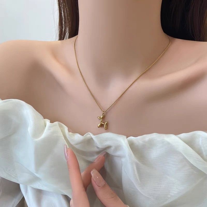 European and American Retro Fashion Playful Balloon Dog Titanium Steel Necklace for Women Cross-Border Hip-Hop Pendant Niche Design Factory Wholesale