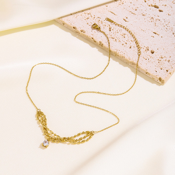 Smiling Zircon Niche Light Luxury High-End Sense Wrapped Necklace for Women Collarbone Chain Titanium Steel Non-Fadin...