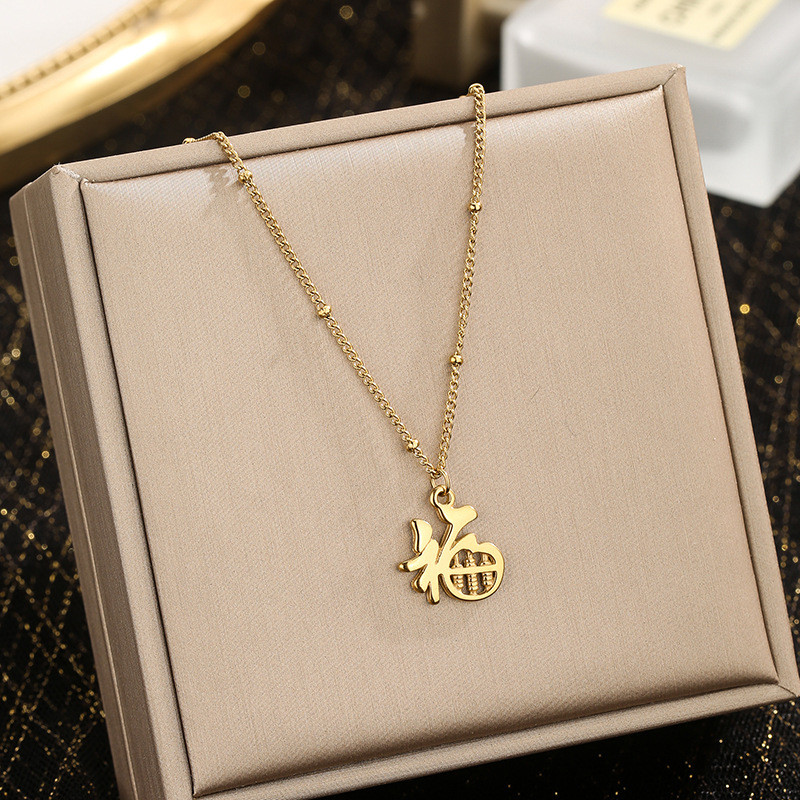 2024 New Chinese Style Fortune Character Abacus Titanium Steel Necklace for Women, Light Luxury Niche Collarbone Chain, Non-Fading High-End Jewelry