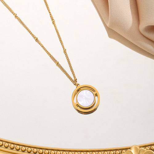 European and American Internet Celebrity Hot-Selling Autumn Versatile Design Round Fu Character Shell Titanium Steel Necklace Sweater Chain Personalized Accessories