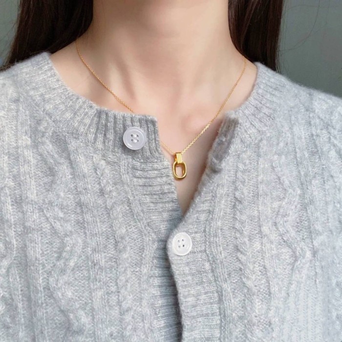 Geometric Double Ring Titanium Steel Necklace for Women Japanese and Korean Style New Light Luxury Minority Design Se...
