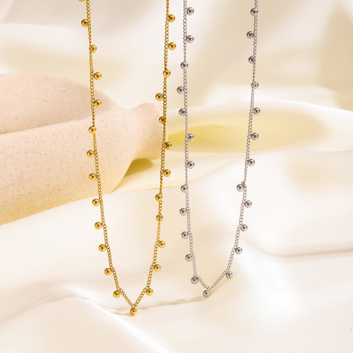 European and American High-end Retro Lace Gold Bead Necklace Unique Niche Layered Bead Collarbone Chain Elegant Simple Titanium Steel Necklace