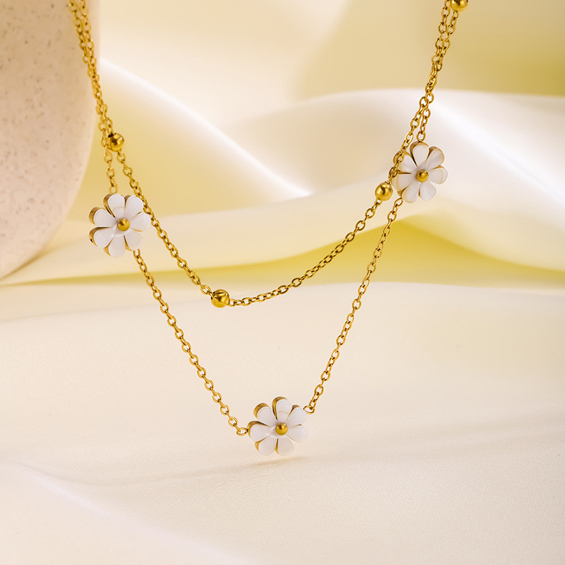 Cross-Border Hot Selling Ins Style Small Daisy Clip Bead Chain Stainless Steel Necklace Female Small Fresh Daisy Bracelet Earrings Set