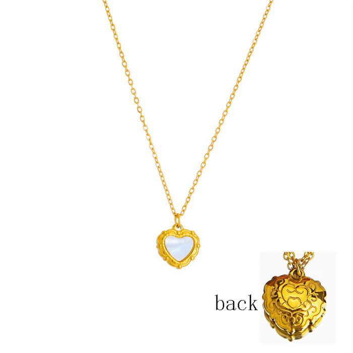 Elegant Niche Design INS Style Mother-of-Pearl Heart Pendant Necklace for Women Titanium Steel High-End Simple Versatile Collarbone Chain