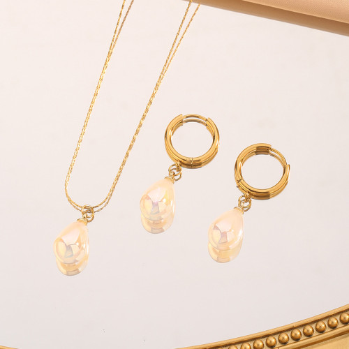 European and American Cross-Border Pear-Shaped Water Drop Dopamine Painted Titanium Steel Necklace for Women Simple Versatile Fashion DIY Earring Set