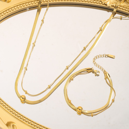 Cross-Border Fashion Personality Punk Retro High-End Gold-Plated Beaded Chain Titanium Steel Metal Jewelry Layered Necklace for Women