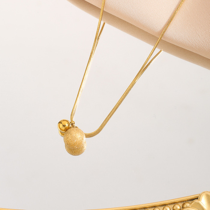 New Simple Matte Ball Small Gold Ball Titanium Steel Necklace for Women, Niche Design Sense Collarbone Chain, Non-Fad...