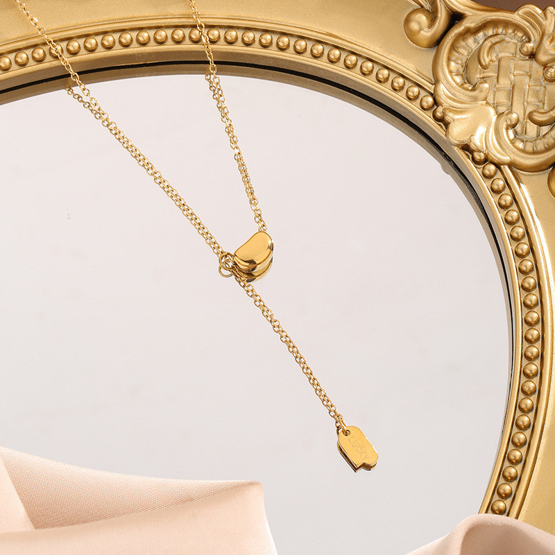 Lucky Lentil Tassel Titanium Steel Necklace for Women, Light Luxury Niche Collarbone Chain, High-End Minimalist Design Accessory, Ins Style
