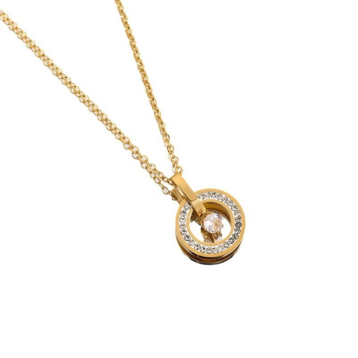 Light Luxury Round Ring Stone-Inlaid Necklace for Women Trendy Fashion Niche Design High-end Feel Internet Celebrit...