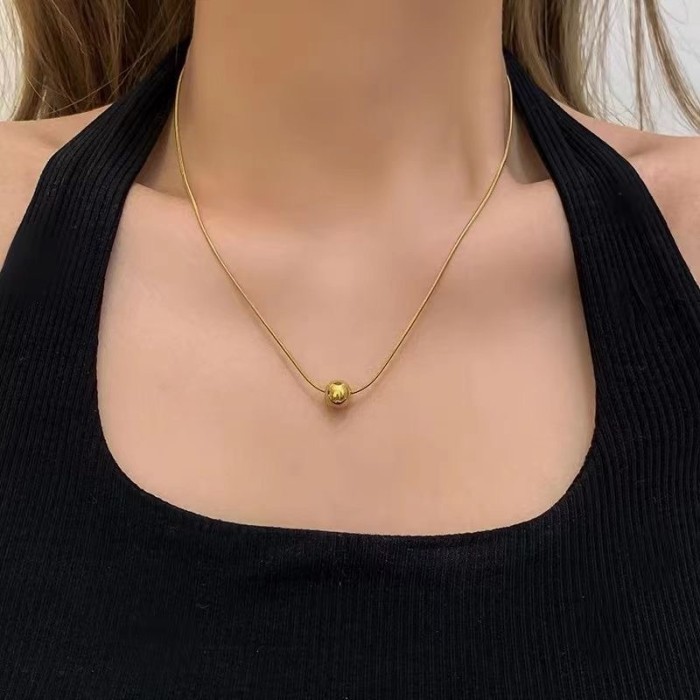 Gold Steel Color Round Bead Necklace for Women, Light Luxury Niche Collarbone Chain, Minimalist Style Fashion Versati...