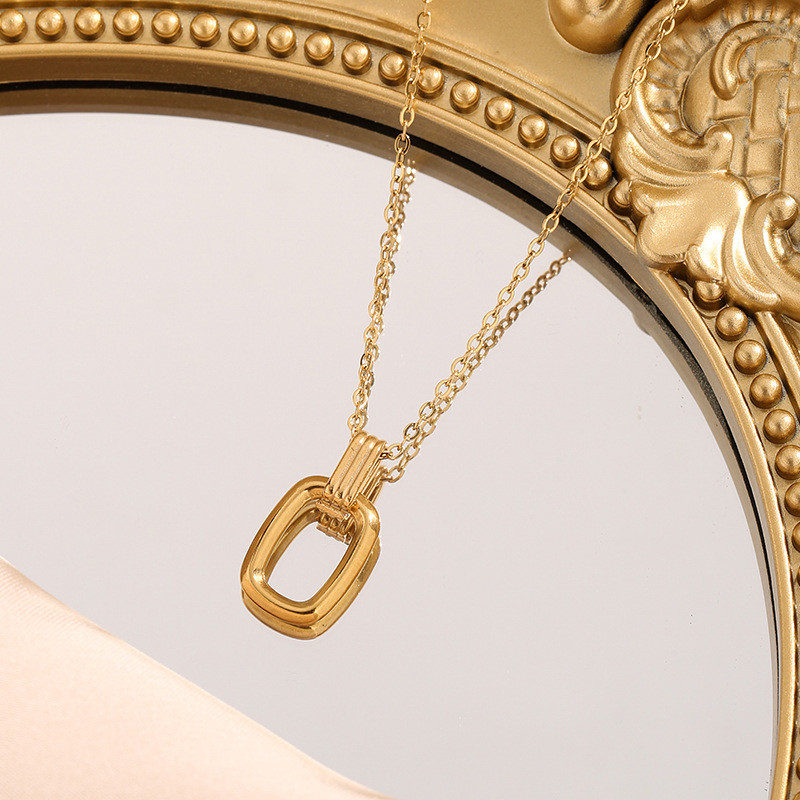 Geometric Double Ring Titanium Steel Necklace for Women Japanese and Korean Style New Light Luxury Minority Design Sense Ins Pendant Clavicle Chain Neck Chain