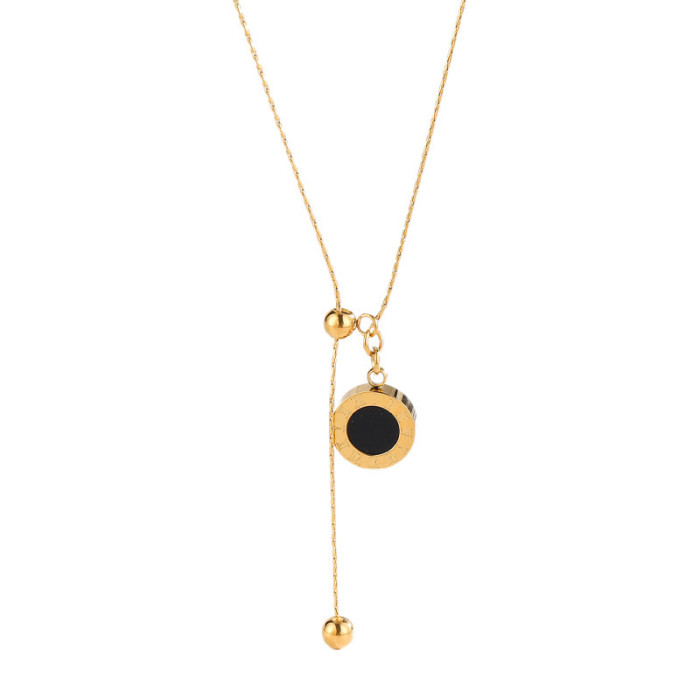 French Style High-End Roman Black and White Double-Sided Necklace for Women 2024 New Pull-Out Clavicle Chain Light Lu...