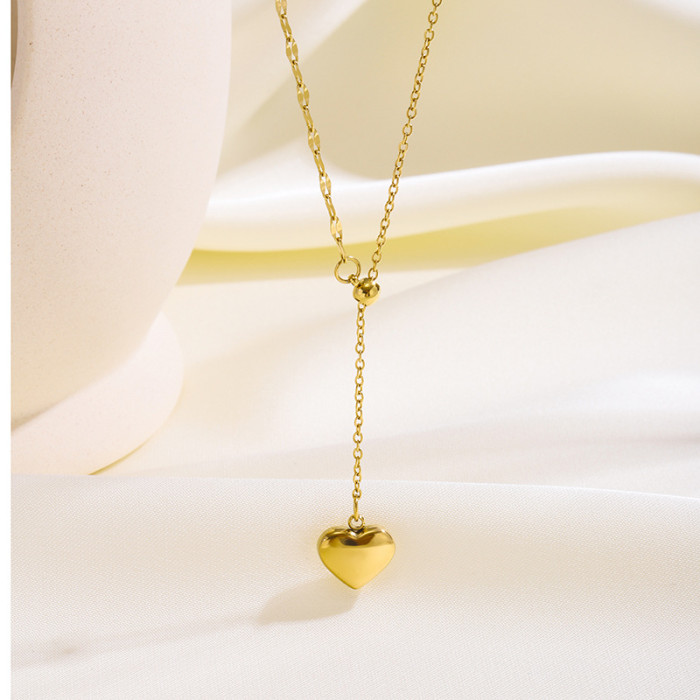 [Heart Series] Cross-Border Hot-Selling Heart-Shaped Stainless Steel Necklace for Women Versatile High-End Gold Peach Heart Collarbone Chain