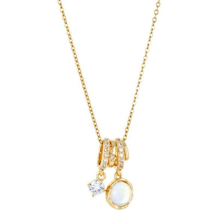 Internet Celebrity Fashion Hot Sale Titanium Steel Necklace for Women with Zircon Inlay, Copper Plated with 18K Real...