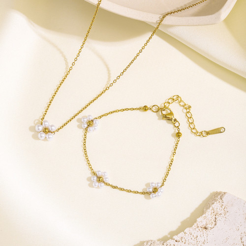 European and American Cross-Border Spring Handmade Beaded Chain Flower Pearl Necklace Collarbone Chain Jewelry Wholesale for Women