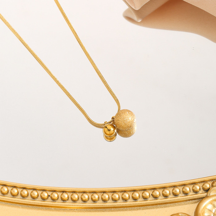 New Simple Matte Ball Small Gold Ball Titanium Steel Necklace for Women, Niche Design Sense Collarbone Chain, Non-Fad...