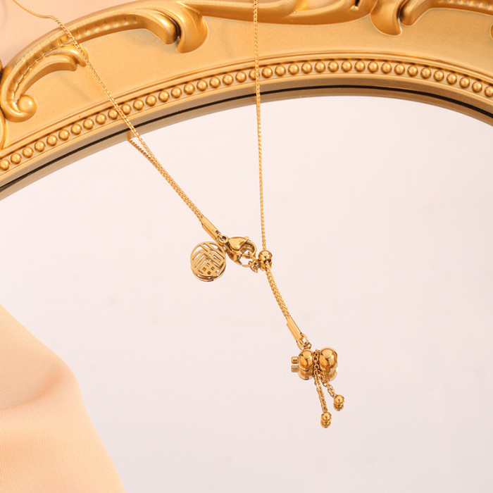 Chaofu Gourd Titanium Steel Necklace for Women, Unique Design, Creative, Non-Fading, Light Luxury Fashion Collarbone...