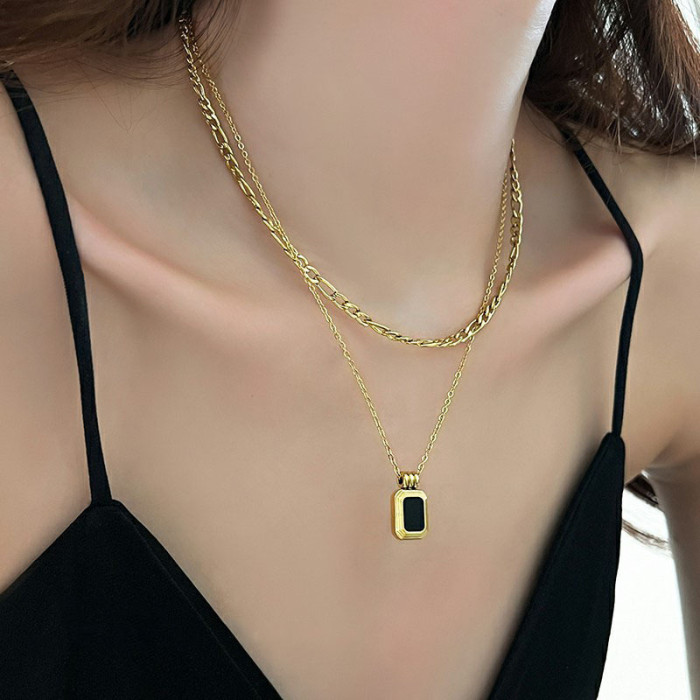 French Niche INS Style Acrylic Layered Necklace Titanium Steel Gold-Plated Double Layer Collarbone Chain Stainless Steel Jewelry for Women