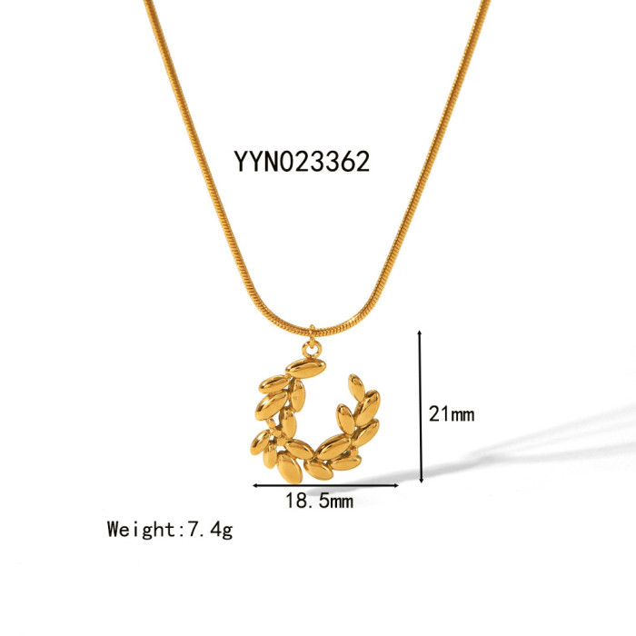 Amazon Internet Celebrity New Titanium Steel Jewelry Fashion Wheat Ear Earrings Summer Stainless Steel Necklace Set J...