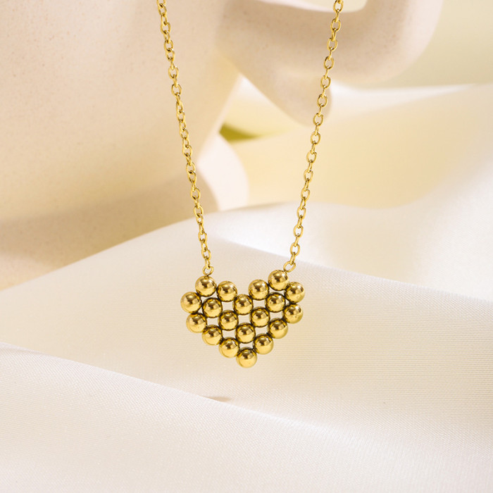 [Heart Series] Cross-Border Hot-Selling Heart-Shaped Stainless Steel Necklace for Women Versatile High-End Gold Peach Heart Collarbone Chain