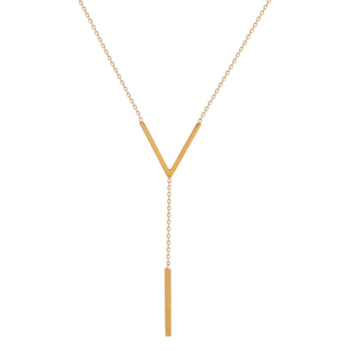 Korean Style Sweater Chain for Women, European and American Style Collarbone Chain, Simple Fashion V-shaped Letter Titanium Steel Necklace, Non-fading Ins Style