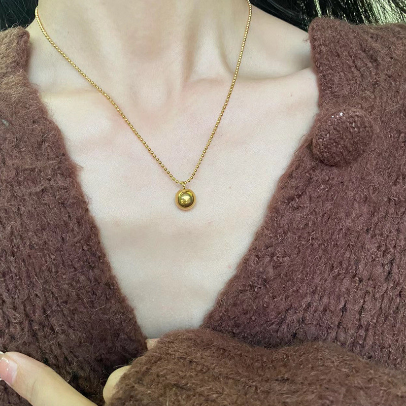 Exaggerated Stainless Steel Round Bead Chain Round Bead Good Luck Solid Round Bead Jewelry for Women Light Luxury Versatile Necklace Jewelry