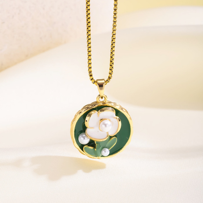 New Oil Painting Style Color-Block Three-Dimensional Inlaid Necklace Fashion Design High-End Light Luxury Versatile Glaze Flower Collarbone Chain