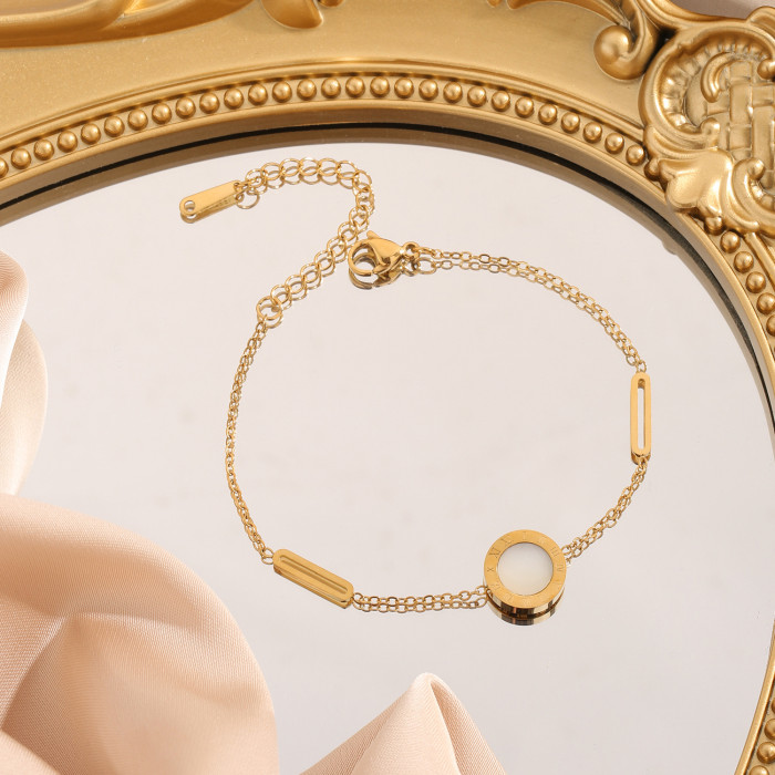 Foreign Trade 18K Gold Open Black Shell Roman Bracelet Necklace Earrings Women Versatile Non-Fading Jewelry Bracelet...