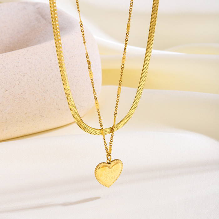 [Heart Series] Cross-Border Hot-Selling Heart-Shaped Stainless Steel Necklace for Women Versatile High-End Gold Peach Heart Collarbone Chain