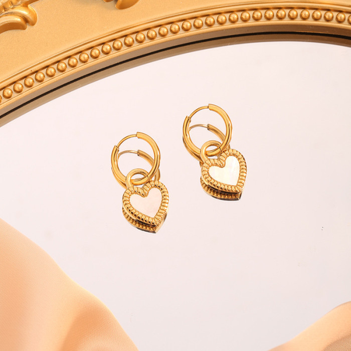 High-End Double-Sided Shell Heart Pendant Necklace for Women Korean Personality Simple Versatile Earring Set, Jewelry...