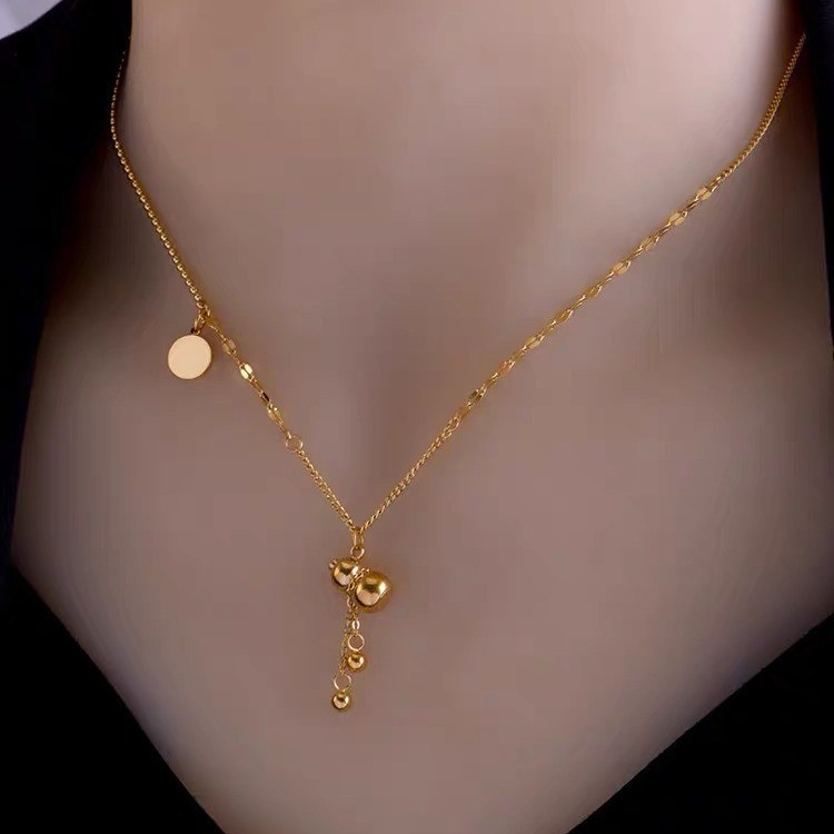 2024 New Chinese Style Gourd Round Pendant Necklace for Women, Ins Light Luxury High-end Elegant Necklace, Titanium Steel Non-fading
