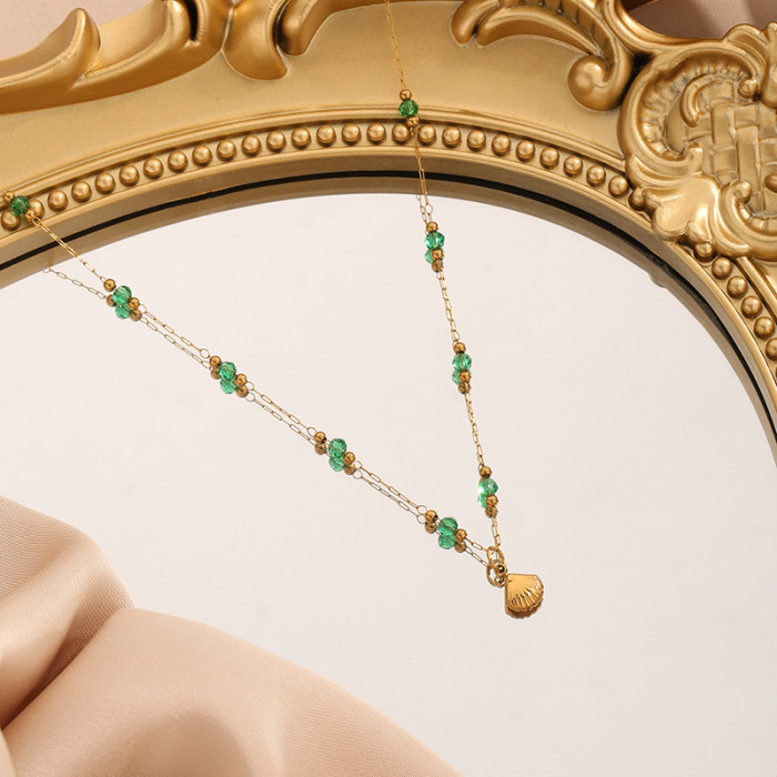 Korean Style All-Match Fashion Internet Celebrity Style Ins Style Exquisite Crystal Beads Scallop Pendant Necklace St...