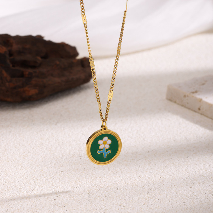 New Style Versatile Necklace Mori Fresh Titanium Steel Collarbone Chain Oil-Drip Flower Stainless Steel Necklace