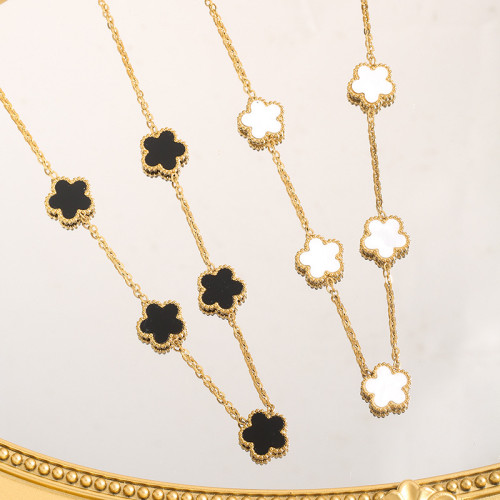 Cross-Border Hot-Selling Five-Leaf Clover Titanium Steel Necklace for Women, High-End Plum Blossom Light Luxury Versatile Collarbone Chain Jewelry Wholesale