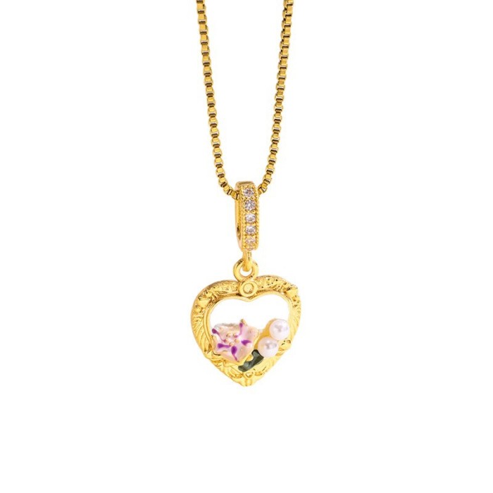 New Oil Painting Style Color-Block Three-Dimensional Inlaid Necklace Fashion Design High-End Light Luxury Versatile Glaze Flower Collarbone Chain