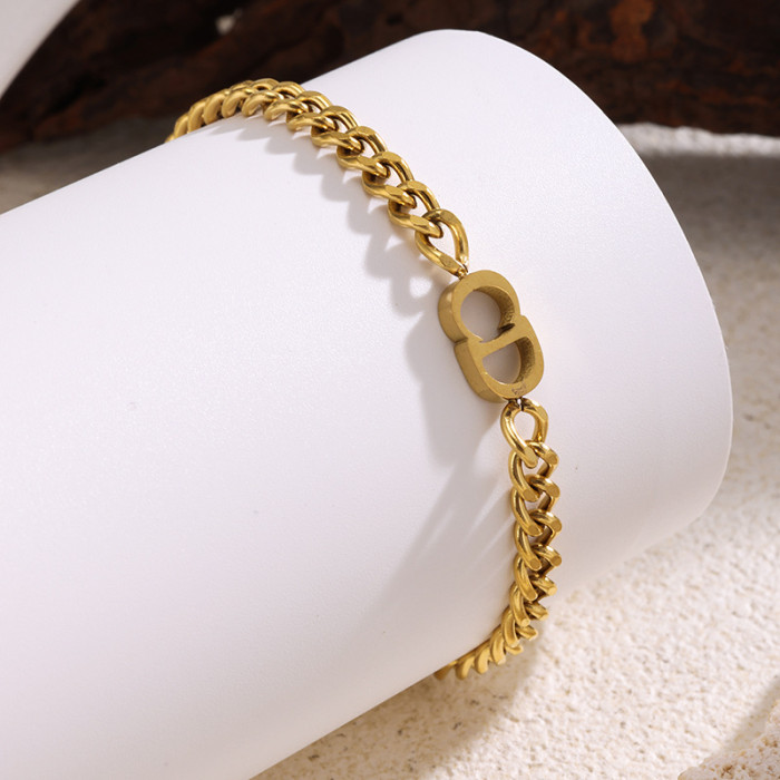 Style Women's Light Luxury Cuban Necklace Stainless Steel Bracelet Niche Geometric Hip-Hop Design Simple Versatile Ha...