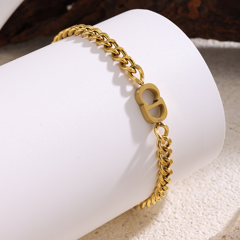 European and American Style Women's Light Luxury Cuban Necklace Stainless Steel Bracelet Niche Geometric Hip-Hop Design Simple Versatile Hand Jewelry