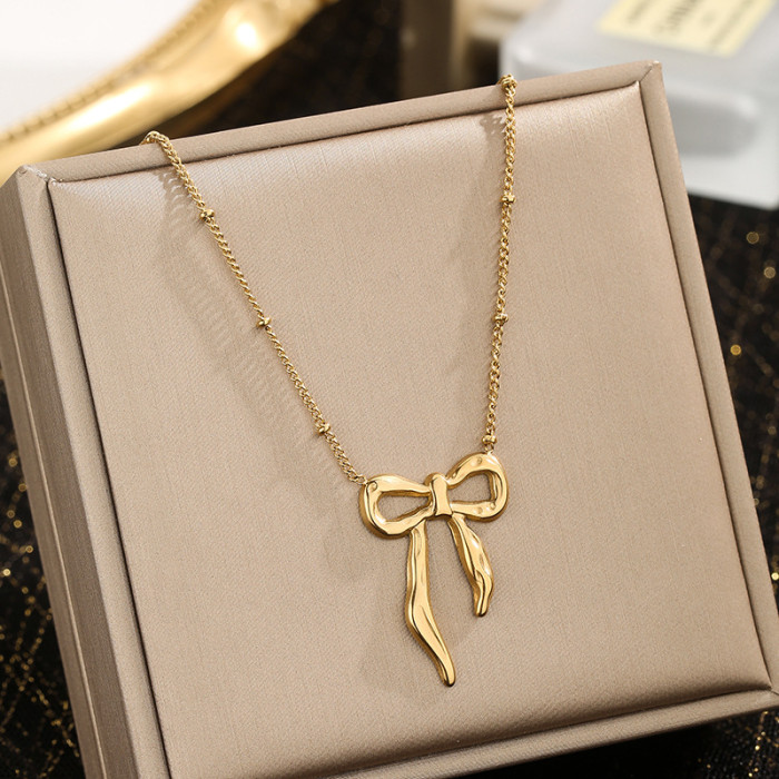 European and American INS Hot-Selling New Light Luxury Creative Bow Titanium Steel Necklace for Women Versatile High-End Niche Jewelry Trend