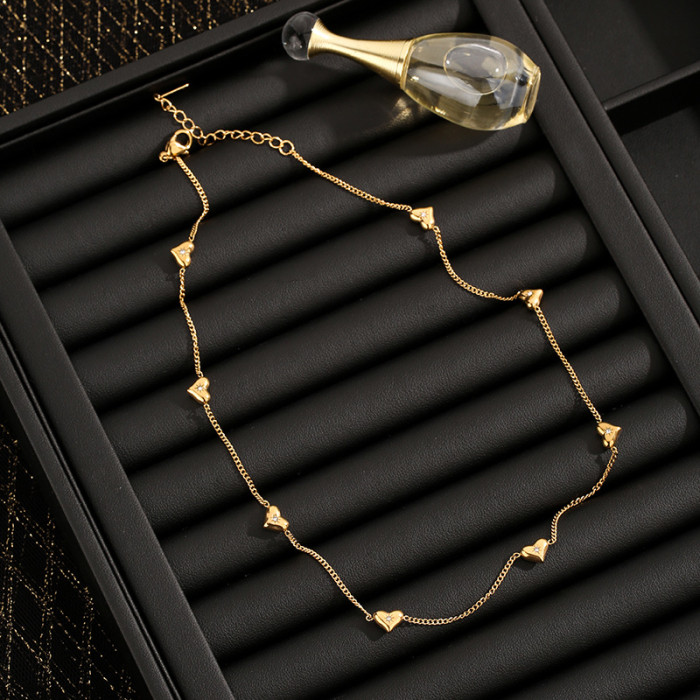 Niche Fresh Style Zircon Inlaid Heart Necklace Versatile Fashion Bracelet Unique Design Earrings Jewelry Three-Piece...